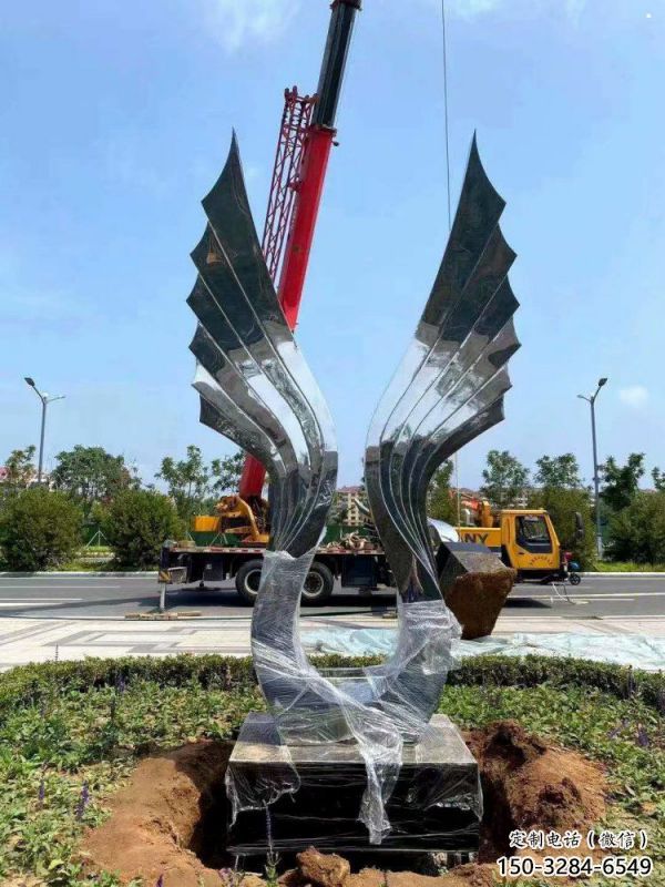 園林翅膀雕塑，噴漆景觀雕塑，網格形式