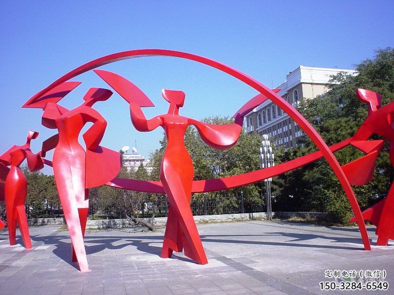 臺(tái)江扭秧歌雕塑，民俗舞蹈雕塑，不銹鋼抽象音樂人雕塑