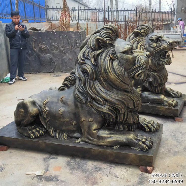 河池大型趴獅雕塑，仿銅動物雕塑，玻璃鋼獅子雕塑制作