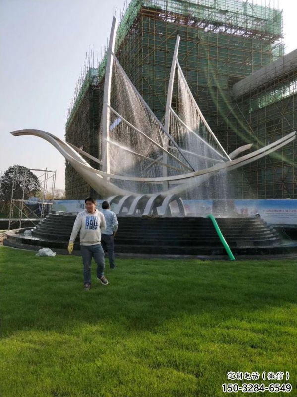 牡丹江帆船噴泉雕塑，水景水秀組合，旱地帆船噴泉雕塑廠家