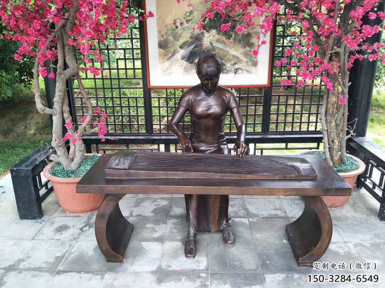 孝感彈古箏雕塑廠家，景觀概念，民俗人物雕塑通用