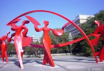 西夏扭秧歌雕塑，民俗舞蹈雕塑，不銹鋼抽象音樂(lè)人雕塑