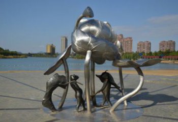 達(dá)州蓮蓬嬉戲雕塑，城市植物景觀(guān)雕塑，不銹鋼鏡面效果